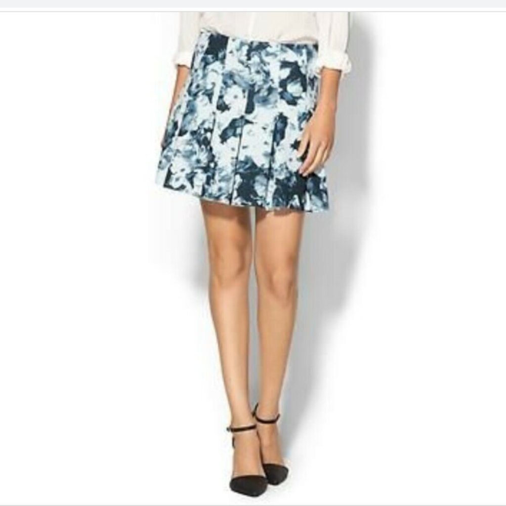 NWT Parker Blue Slate Floral Haze Carina Pleated A Line Mini Skirt